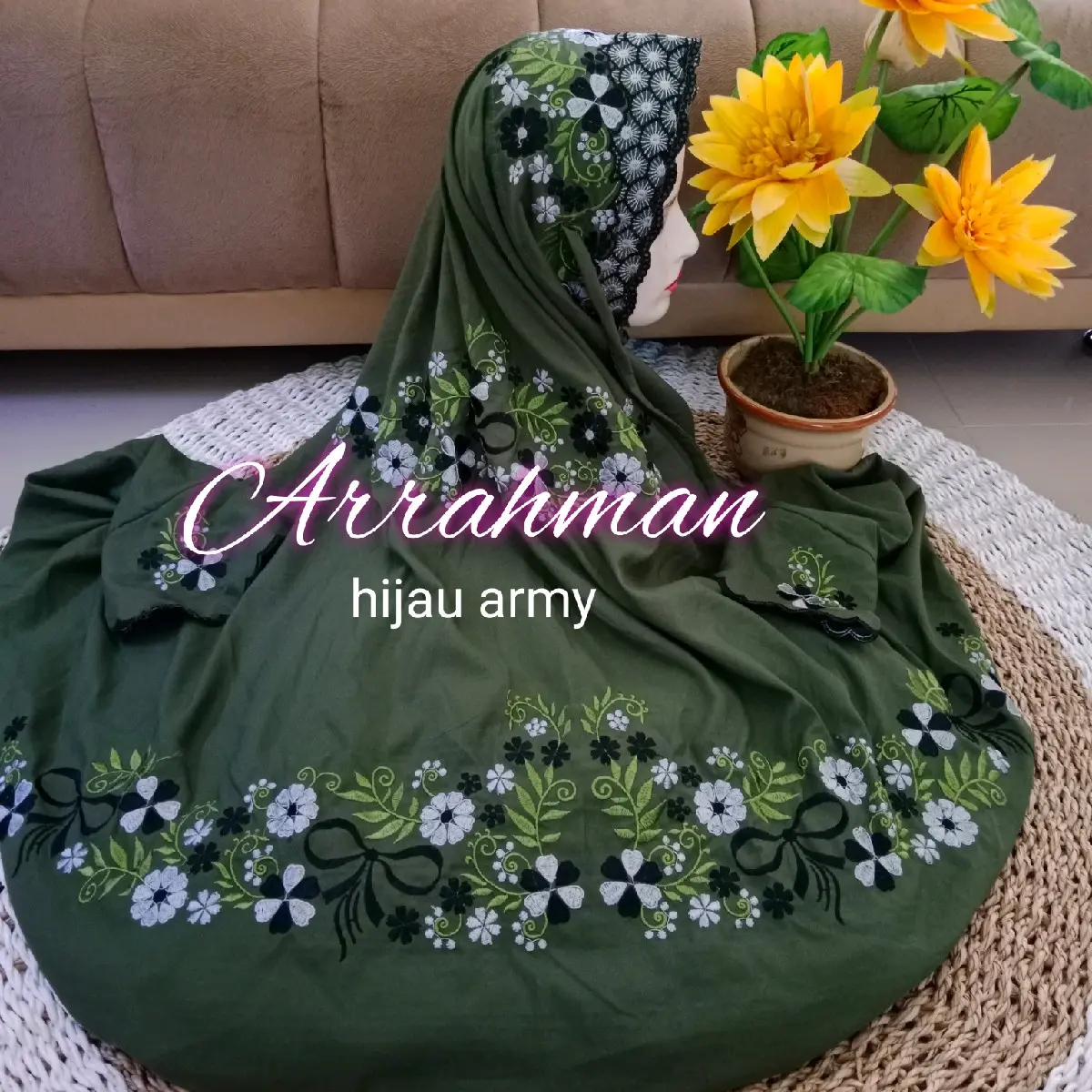 Mukena arrahman-Mukena terusan dewasa kain army mukena santri pondok katun micro premium Katun Tebal Nyaman