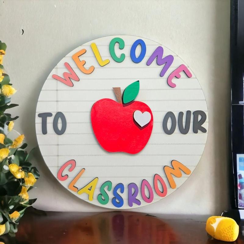 Back To School Decor Interchangeable Welcome To Our Classroom Sign Cartoon Wooden Welcome Door Signs Elegant Handmade Welcome To Our Home Sign Celebration 6