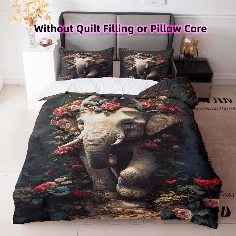 Product Introduction of Elephant Pattern Bedding Set, 3 Counts/set Including 1 Duvet Cover & 2 Pillowcases without Filler, Soft Comfortable Bedding Set for Home Bedroom 0