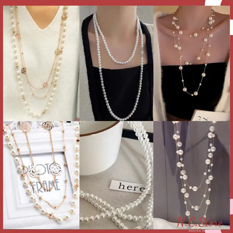 Dây Cổ Cườm Đính Ngọc Sang Trọng Phụ Kiện Phối Đồ Cho Áo Dài