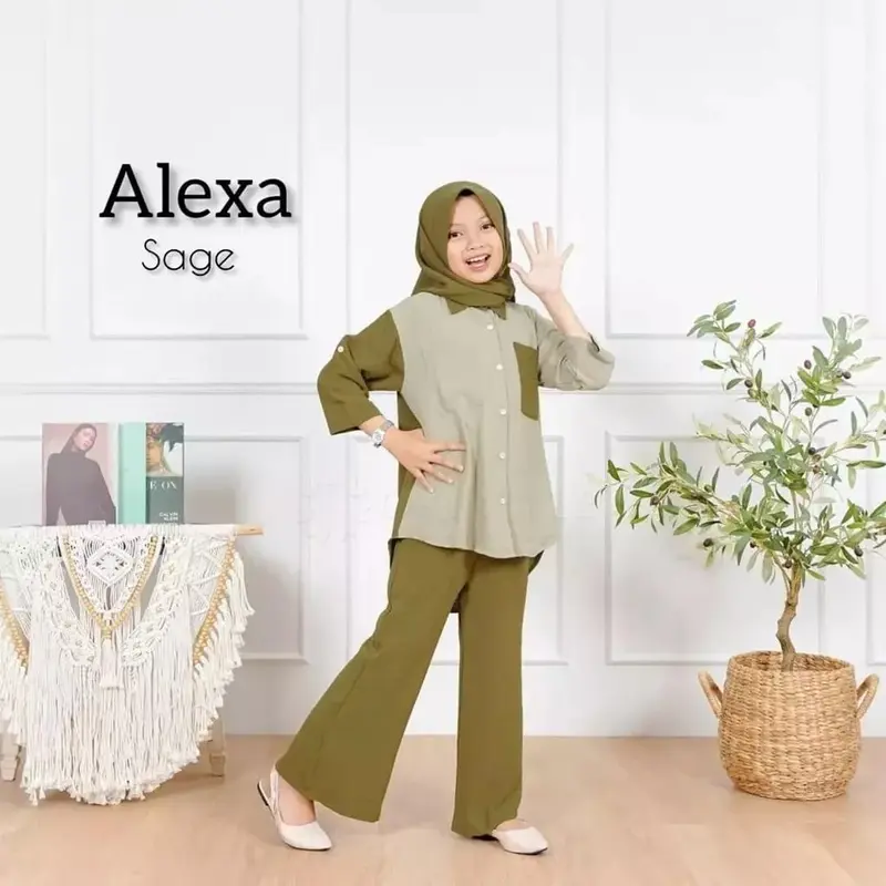 FASHION SET KIDS | Setelan Anak Perempuan Terbaru | Kaos Anak | Baju Anak Kekinian Usia 7-8-9-10-11-12-13-14-15 Tahun Celana Crinkle Airflow Atasan Muslim Panjang Tanggung 2