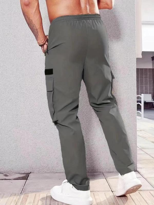Men's Solid Color Cargo Pants, Regular Fit Casual Comfy Elastic Waist Trousers for Daily Wear, Men's Bottoms for All Seasons, Beige 7