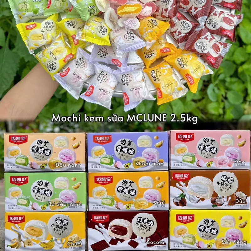 Thùng 2,5kg Bánh MoChi Kem Lạnh 9 Vị Lựa Chọn: Khoai Môn, Đậu Nành, Sầu Riêng, Đào, Bơ, Xoài, Dừa, Socola, Chuối [ NGÀY IN TRÊN BÁNH LÀ NGÀY SẢN XUẤT - HSD: 120 NGÀY IN MẶT SAU ] 0
