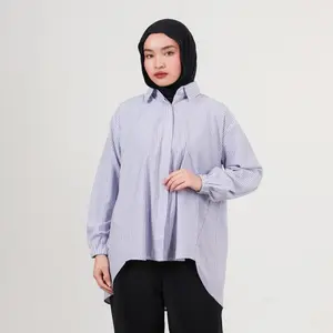 ELF STORE - KARA Kemeja Atasan Salur Stripe Katun LD Jumbo Wanita Muslim Panjang Kekinian Baju Oversize ELF STORE - KARA Kemeja Atasan Salur Stripe Katun LD Jumbo Wanita Muslim Panjang Kekinian Baju Oversize