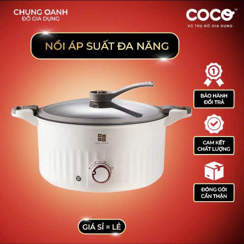 ￼Nồi Áp Suất Đa Năng Dung Tích 5L, Size 24cm, chiên, xào, rán, hầm,.. Công Suất 800W, 4 Chế Độ Nấu, Hầm, Soup Nấu Ăn Nấu Cơm Cooker Nồi Cơm Điện