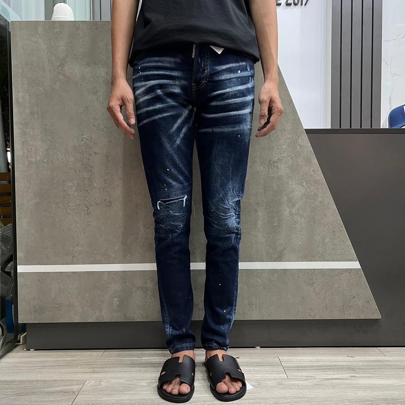 Quần jean bò xanh rách gối đi học đi chơi cotton ôm gọn Nam