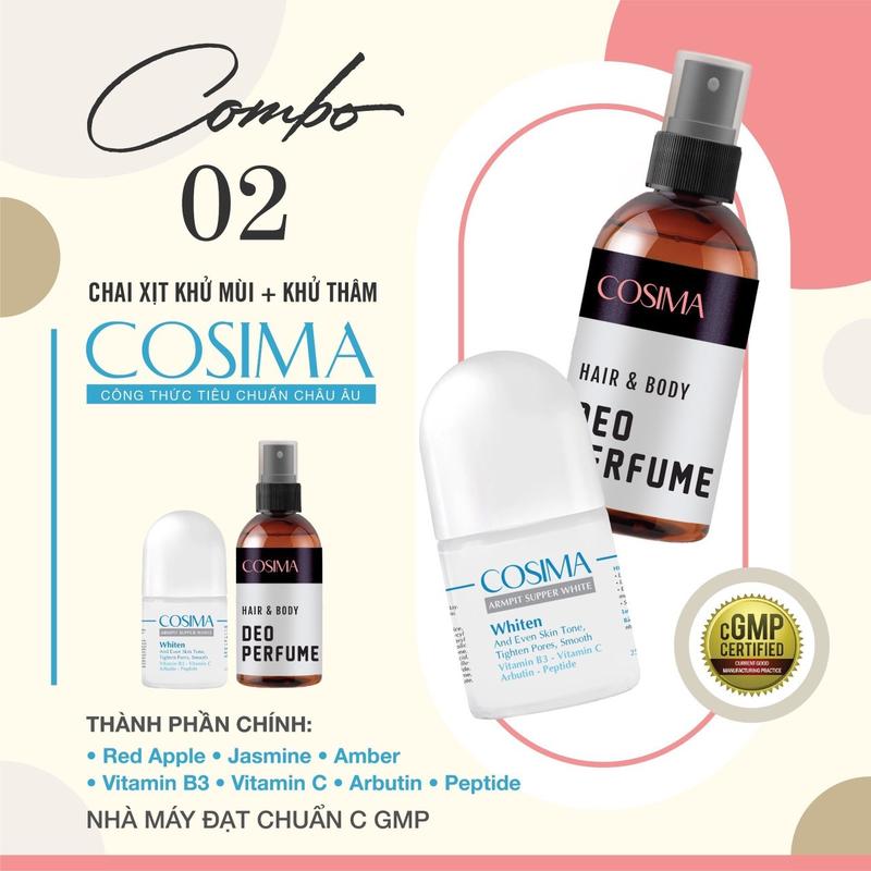 Combo Serum và Xịt Hỗ Trợ Giảm Thâm và Mùi Hôi Nách và Chân Cosima Women Nữ Khử Mùi Hôi Cơ Thể Hương Nước Hoa Sang Trọng Chăm Sóc Da Body Trà
