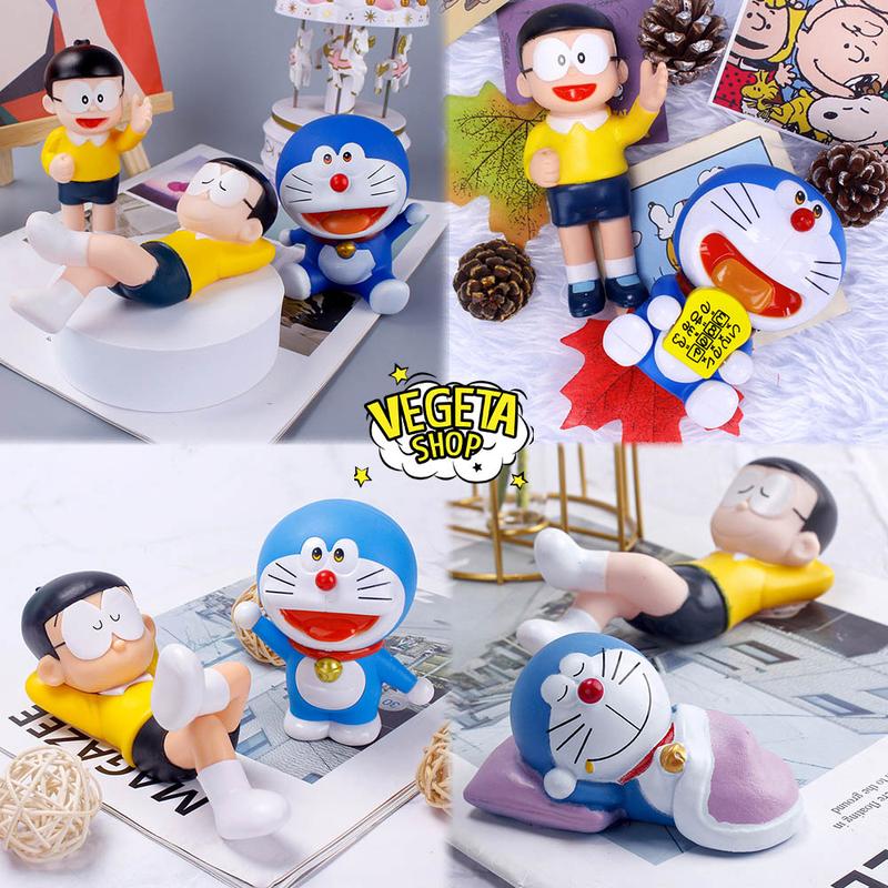  Mô hình Nobita nằm ngủ - Doraemon cầm bánh - Bánh rán Dorayaki - Doremon nằm ngủ - Nobi Nobita Doremon vẫy tay 