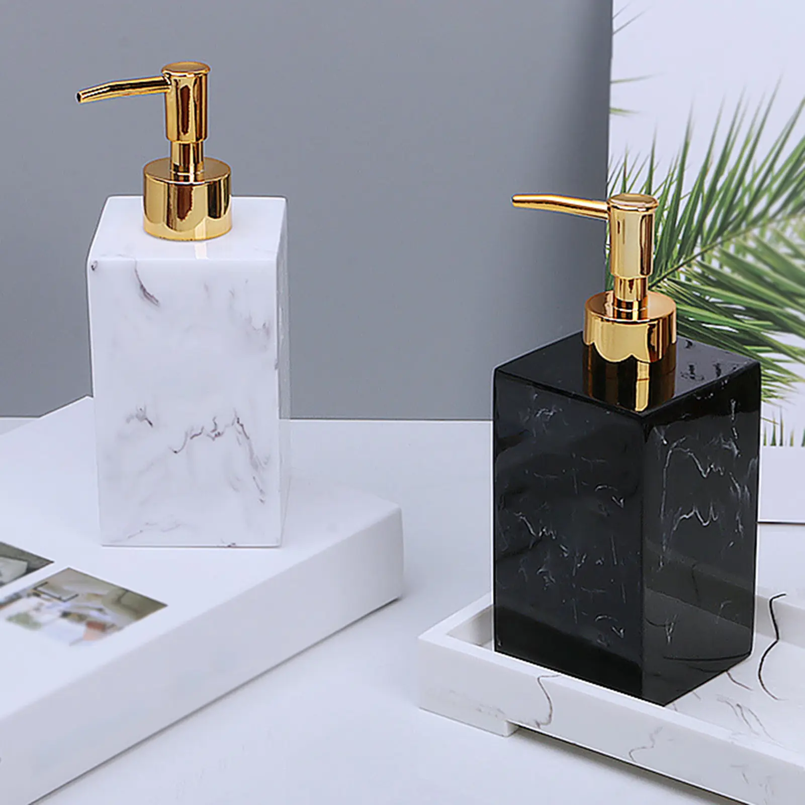 Mkjingteaf 500ml Empty Hand Sanitizer Bottle Refillable Versatile Resin Marbling Press Lotion Dispenser for Bathroom