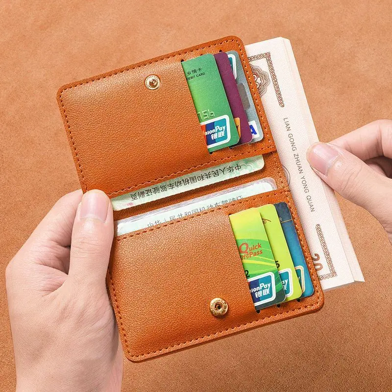 Unisex Style Short Wallet Soft Leather Anti-Theft Anti-Degaussing Durable Compact Ultra-Thin Simple Card Holder Wallet