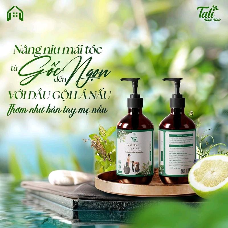 COMBO 2 CHAI DẦU GỘI LÁ NẤU TALI giảm rụng   sạch gàu , nấm ngứa , không cần dùng dầu xả vẫn mượt tóc ( kèm khăn trùm)
