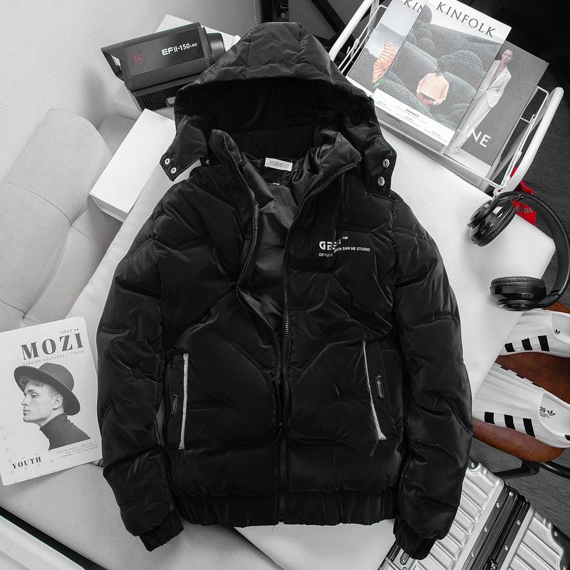  Áo khoác phao nam in chữ trước ngực có mũ Menswear 