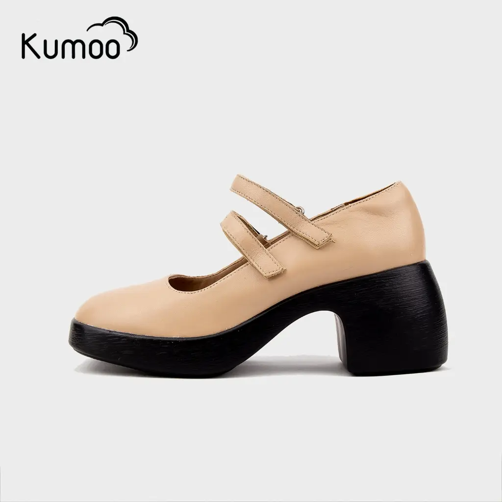 Giày Cao Gót Kumoo TATIANA HEELS Màu Nude Dáng Mary Jane Chất Da Nappa Đế Vuông 7cm Lug Sole Thời Thượng GCG-KUMO-013