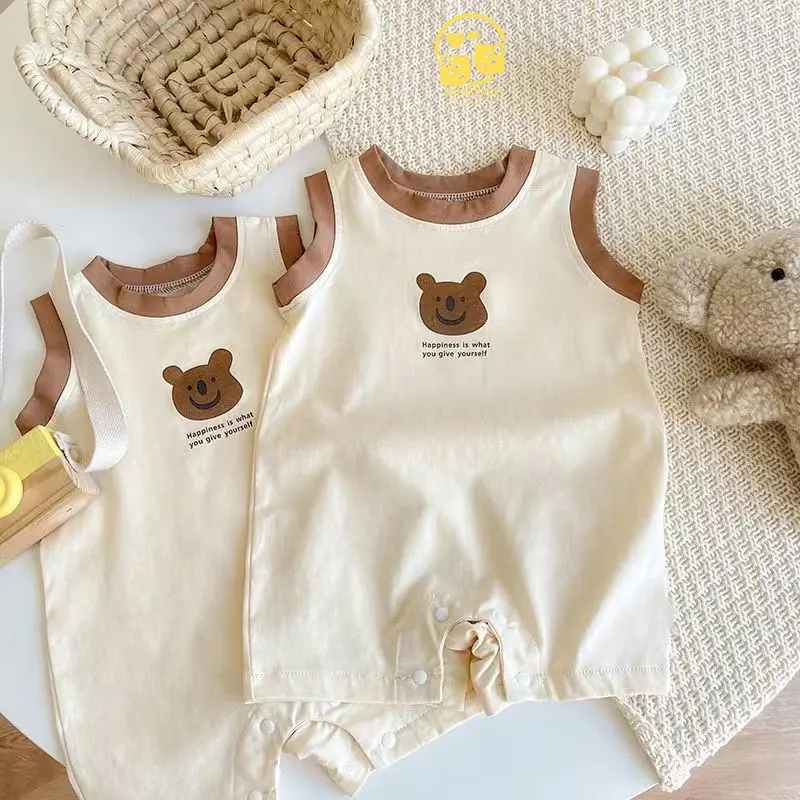 Bộ sát nách bé trai bé gái Hình Gấu dễ thương, bodysuit cho bé chất Thun lạnh mềm mát quần áo cho bé sơ sinh 0-12 tháng Jumpsuit Jean