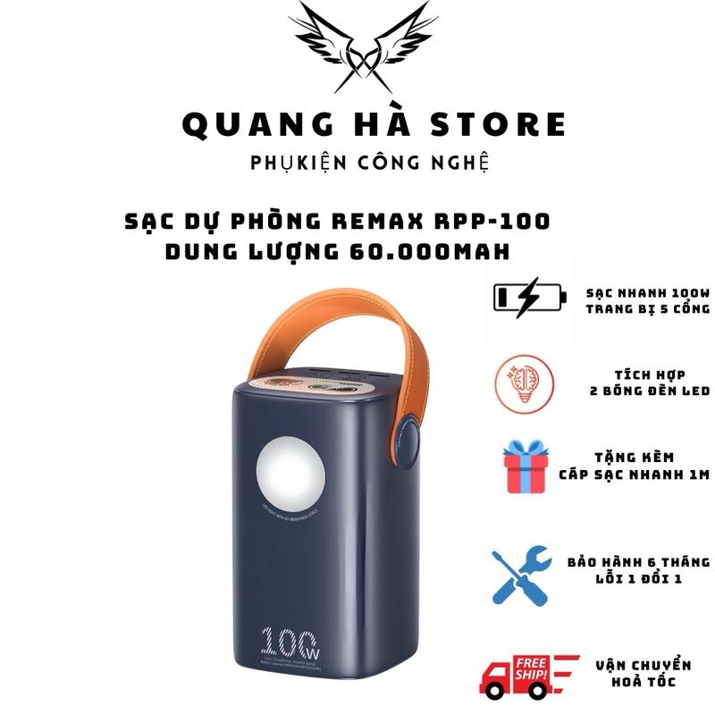 Pin sạc dự phòng Remax RPP100 - 60000mAh, sạc nhanh 100w cho điện thoại, laptop, BH 6 tháng