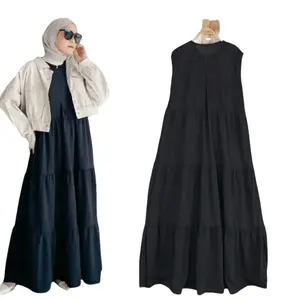 inner dress maxi tanpa lengan gamis remaja Maxi long inner jumbo Muslim Panjang  Dewasa Wanita Nyaman Rayon  Basic Hitam Syari Outer