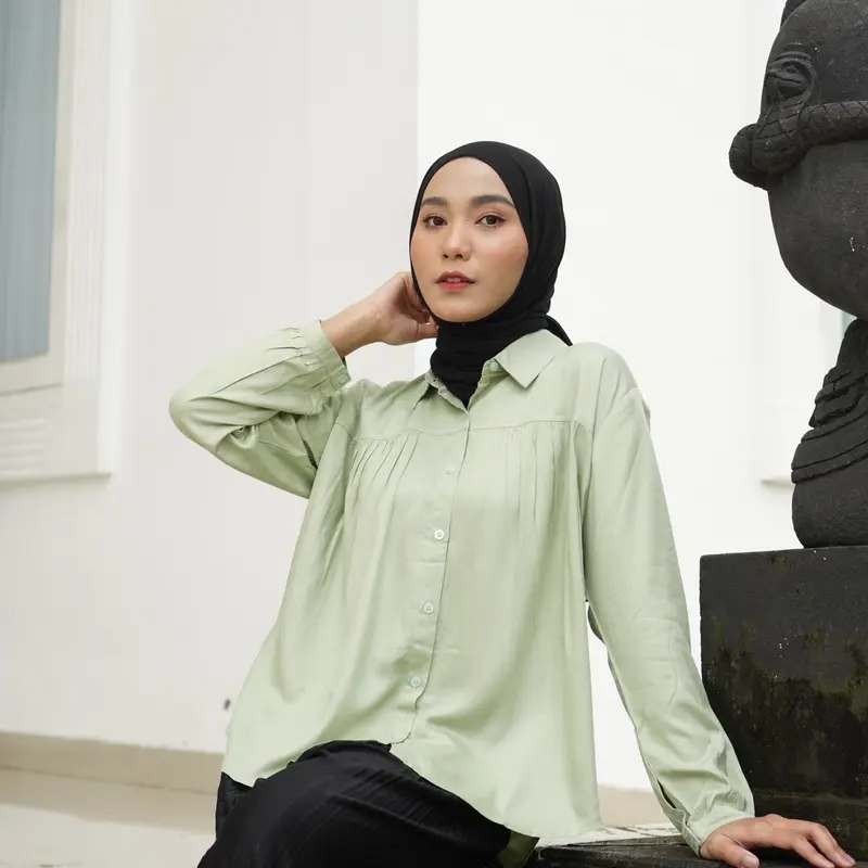 Zanitha Shirt kemeja rayon twill kerut oversize 7