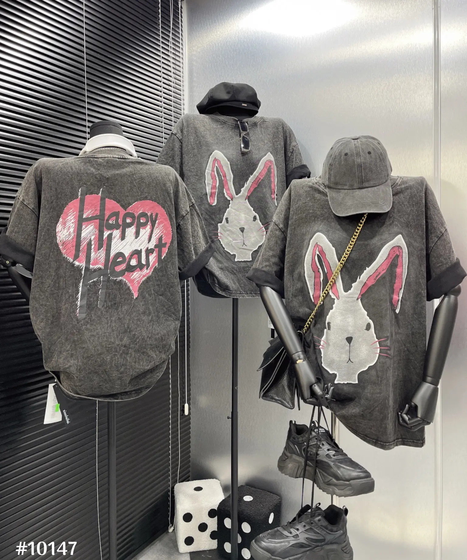 M22- ÁO PHÔNG LOANG IN 2 MẶT thỏ trắng tai hồng TIM HAPPY , Hàng QCCC Nam Menswear Cổ Tròn Unisex
