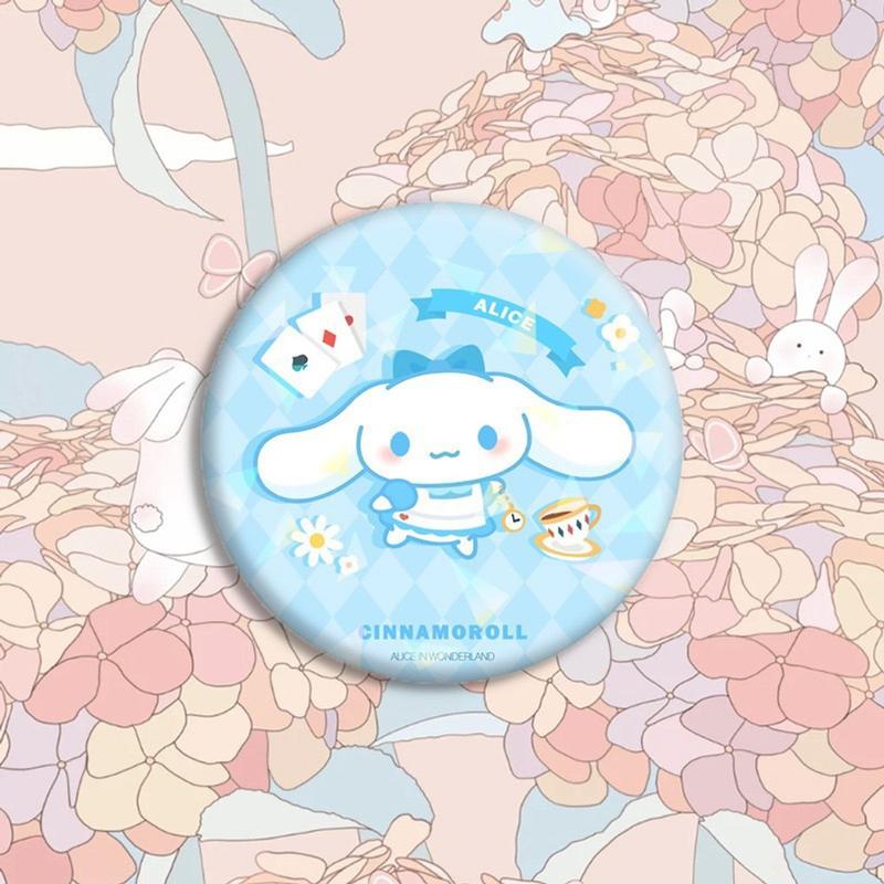 Huy hiệu hologram lấp lánh cài áo cài túi xách hình tròn mạ thiếc hoạt hình Sanrio Kuromi Melody Cinnamoroll Kitty 5