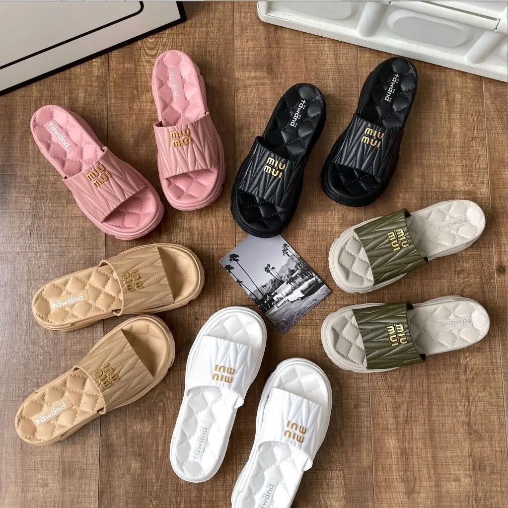 [hcm] Dép Thời Trang Nữ MiuMui Quai Nhún Đế Lượn Sóng Cao 5cm