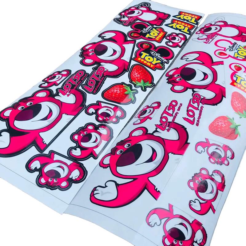 Sét Tem Logo Sticker Gấu Dâu Nhiều Kích Thước Dán Trang Trí Xe Máy, Nhãn Dán Decal