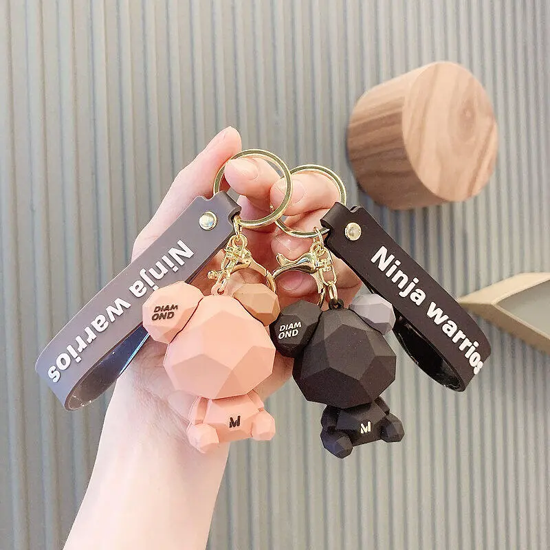 Cincin Beruang, Reka Bentuk Permukaan Potongan Pasangan Kartun, Loket Cantik, Rantai Kunci Kereta, Perhiasan Kecil, Rantai Kunci Indah Wanita Bead