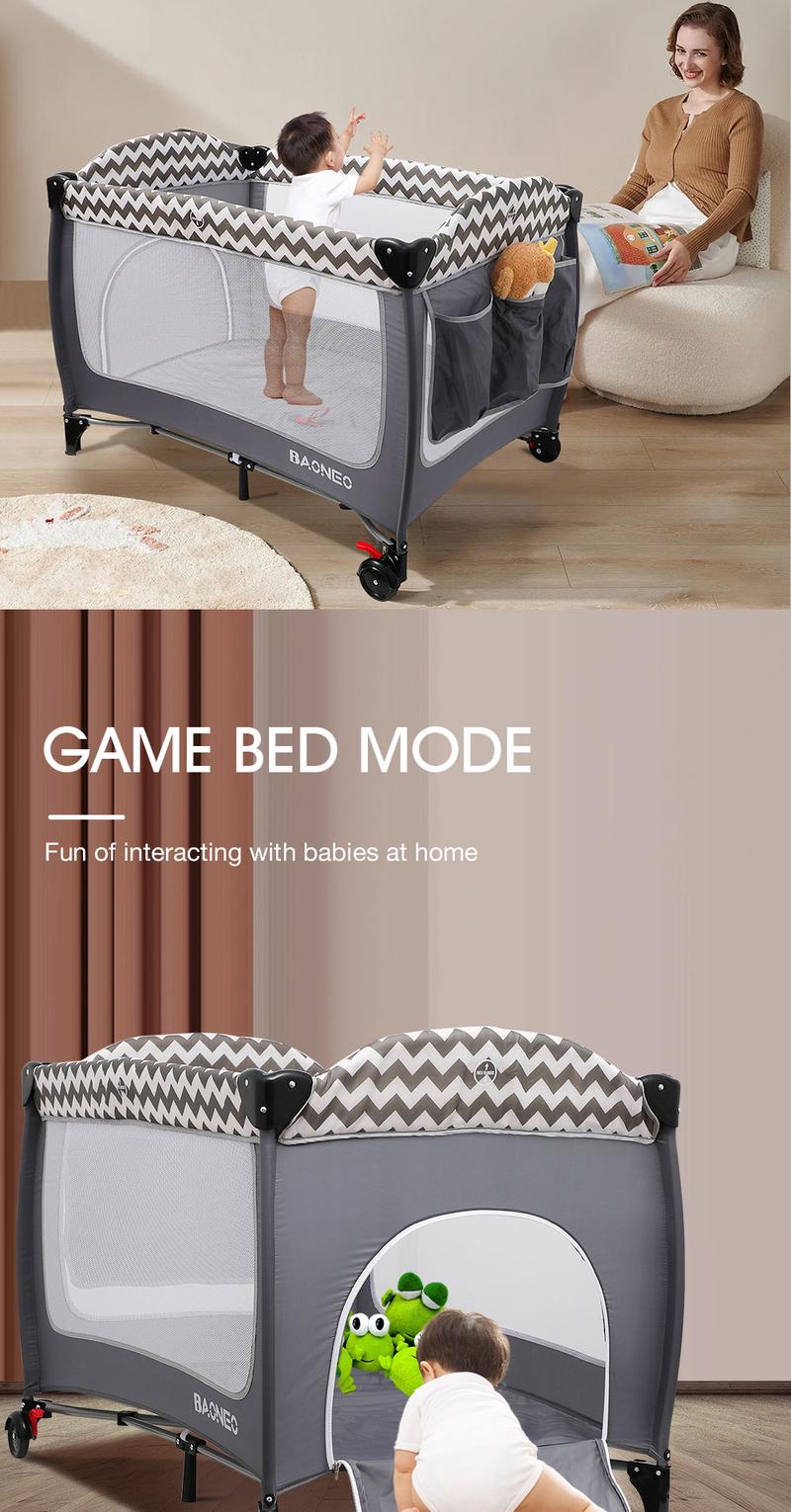 Product Introduction of Rocking Multifunctional Baby Crib Foldable Baby Bed with Diaper Table Kid Game Bed Playpen Playard 17