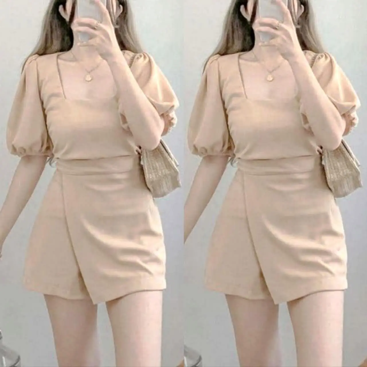 AGG Top and Skort Asymmetrical Terno Puff sleeve Sets For Women Korean Casual