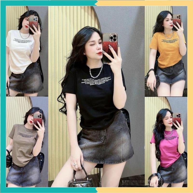 Áo thun borip thái cotton nữ form vừa tay ngắn cổ tròn in chữ chất phông mịn mát M176