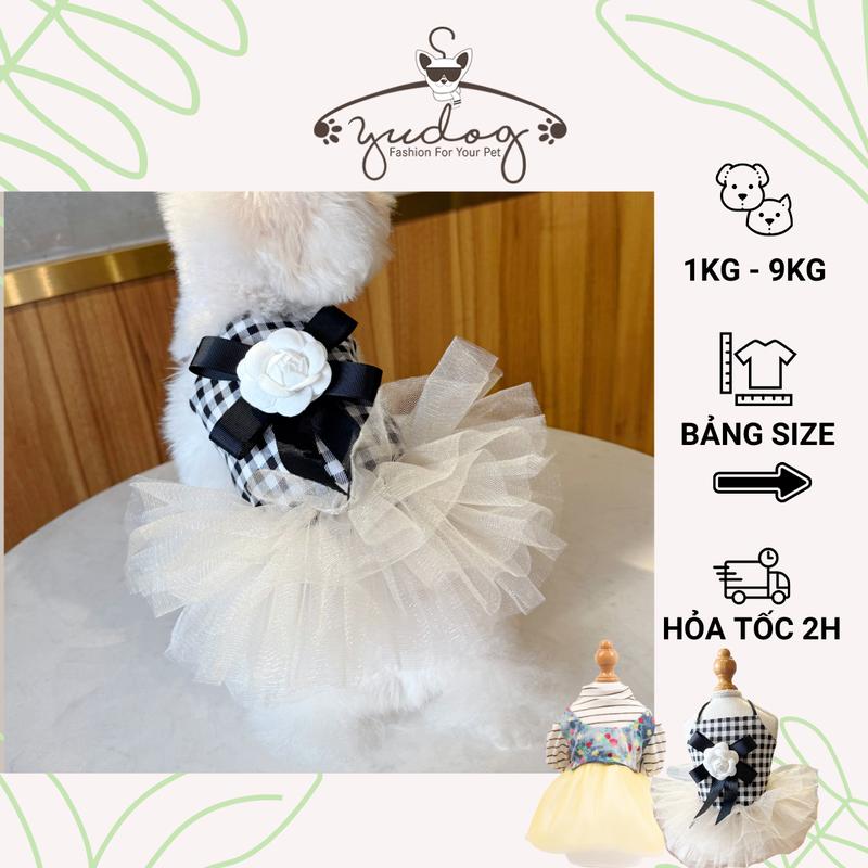 Đầm mặc cho chó mèo, đầm lưới phối cho chó mèo yudog
