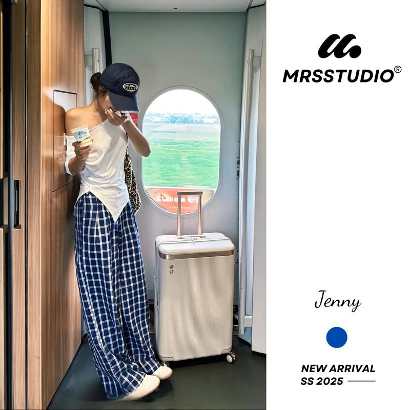 MRSSTUDIO - Quần ống rộng nữ caro cotton xốp thoáng mát cạp chun sau co giãn tôn dáng phong cách Douyin MRQ125G Culottes paint Women Voi