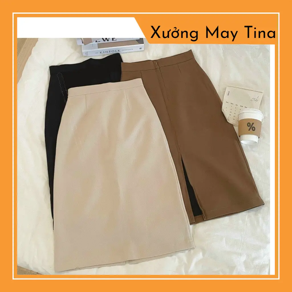 Chân váy chữ A qua gối XẺ SAU chất vải tuyết mưa