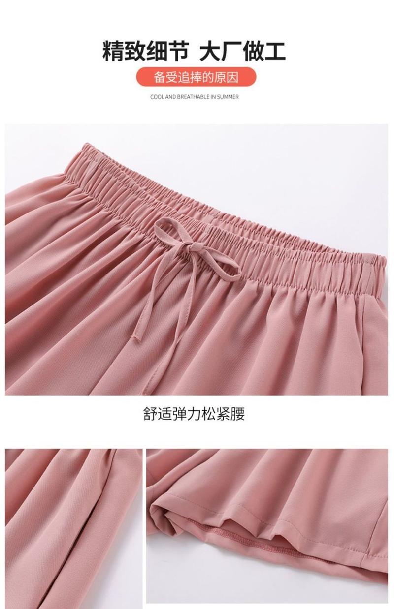 Product Introduction of Ice Silk Shorts for Women, Summer Thin Wide-Leg Casual A-Line Shorts, Versatile High-Waisted Home Three-Quarter Shorts for Women, Trendy Outdoor Wear 9