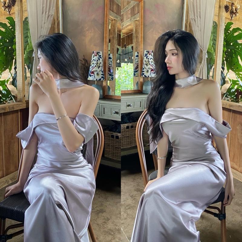 Đầm Lụa Monica Tay Đổ Cúp Ngực Hở Lưng Kèm Dây Cổ (Có Mút) - Babiche - Women