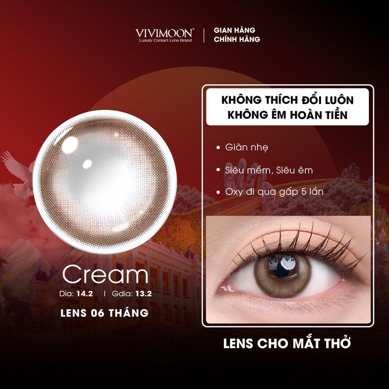 Kính áp tròng VIVIMOON LENSPRESSO Lens cận màu nâu tây cho mắt thở CREAM, lens 06 tháng (Giá 01 đôi) kính áp tròng