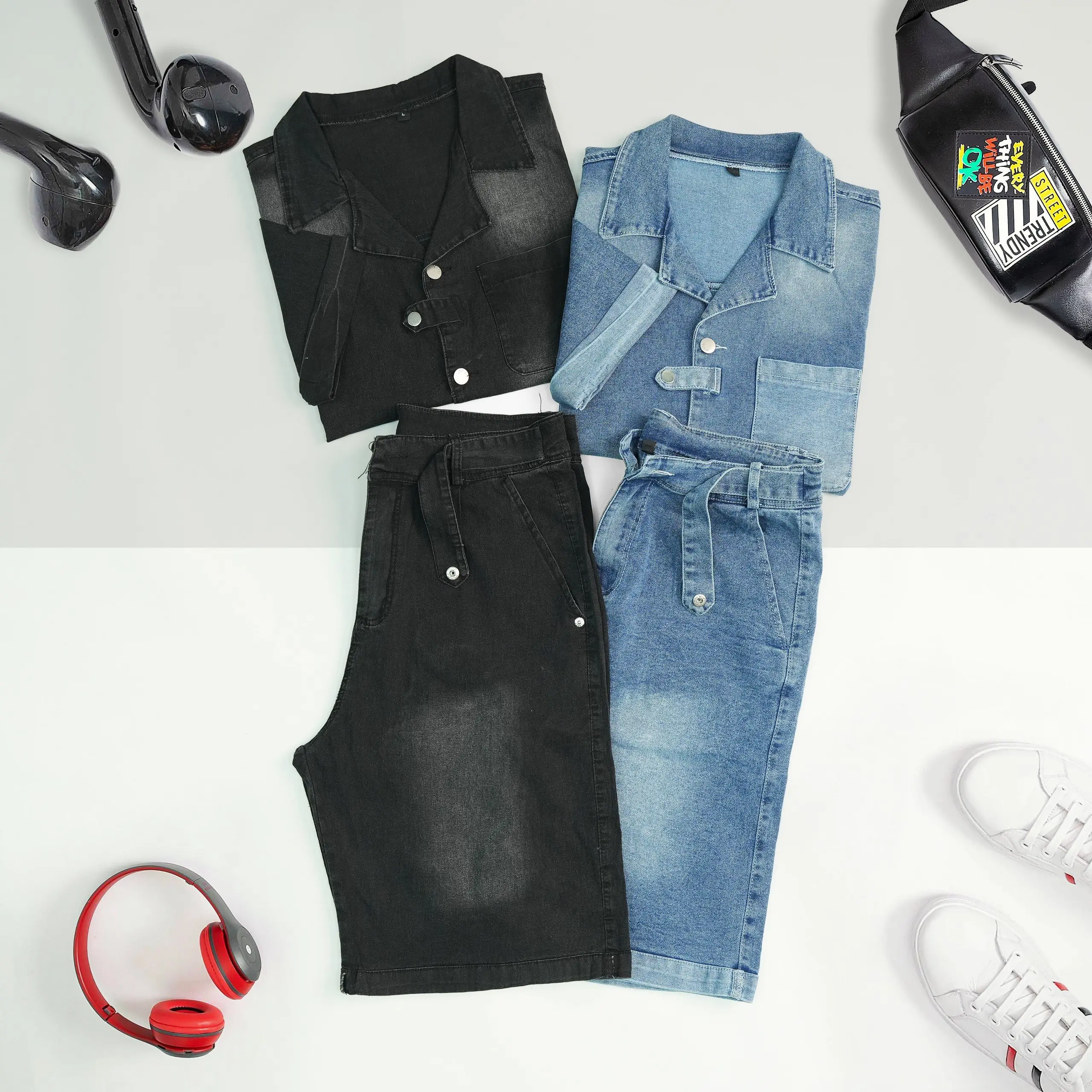 TV08 SET ĐỒ BỘ DENIM- BỘ JEANS NAM CAO CẤP CHẤT JEANS MỀM MẠI, THOÁNG MÁT, CO GIÃN TỐT Kem Áo