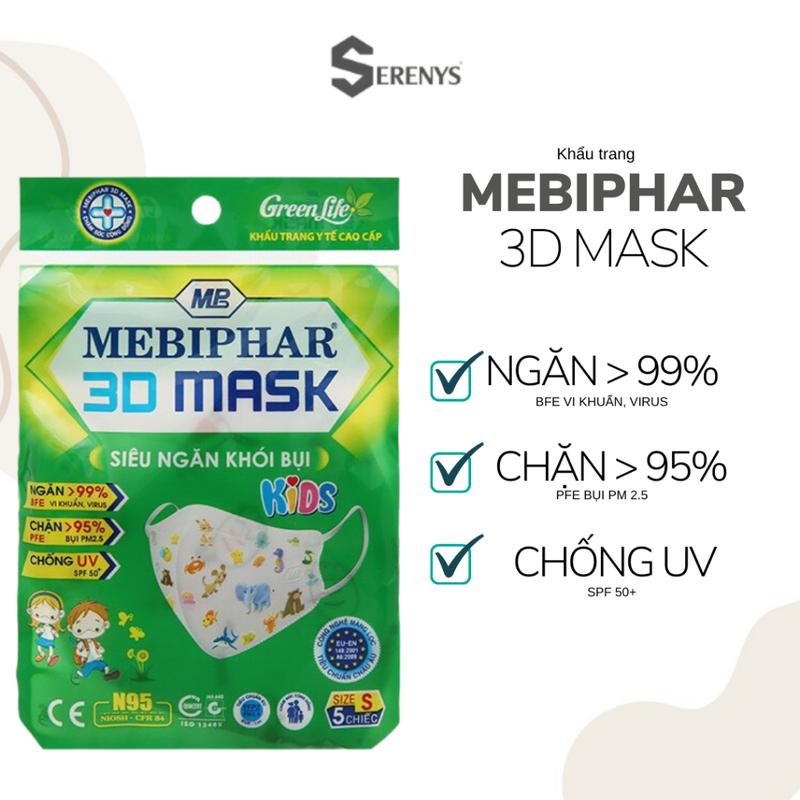Khẩu trang y tế cao cấp 3D mask Mebiphar size S cho trẻ em - Kháng khuẩn, bụi mịn 1