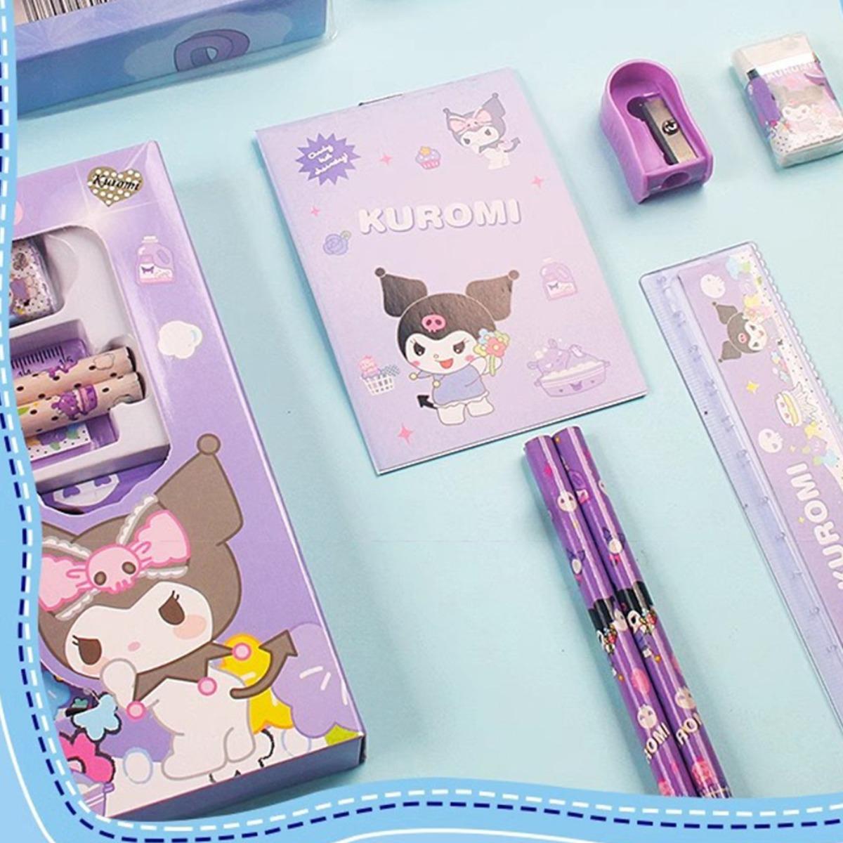 Set Alat Tulis Sanrio 7 in 1: Kotak Pensil, Penghapus & Perlengkapan Lucu Karakter Kuromi, My Melody, Cinnamoroll untuk Anak - Peralatan Sekolah, Stationery Collection, Back to School, Gift Idea