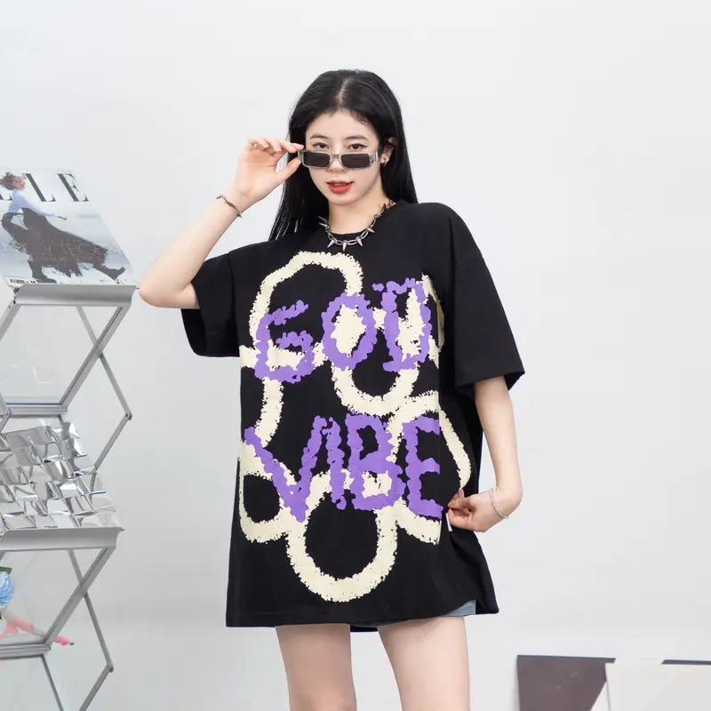 Áo thun GOD VIBE phong cách Unisex  Nam Nữ form rộng GTK10 Đen Cổ Tròn 4