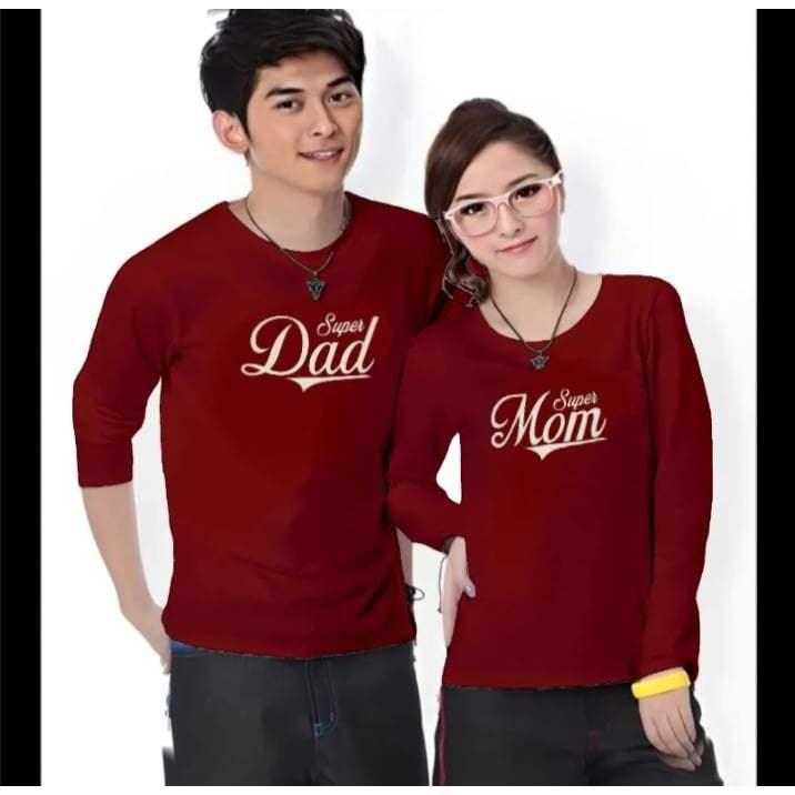 (HARGA SUDAH DAPAT 2 BAJU) Kaos Couple SUPER DAD MOM Lengan Panjang Bahan Katun Soft Sablon Printing Digital DTF Distro Cewek Cowok Pasangan Oblong Dewasa Lembut Wanita 6