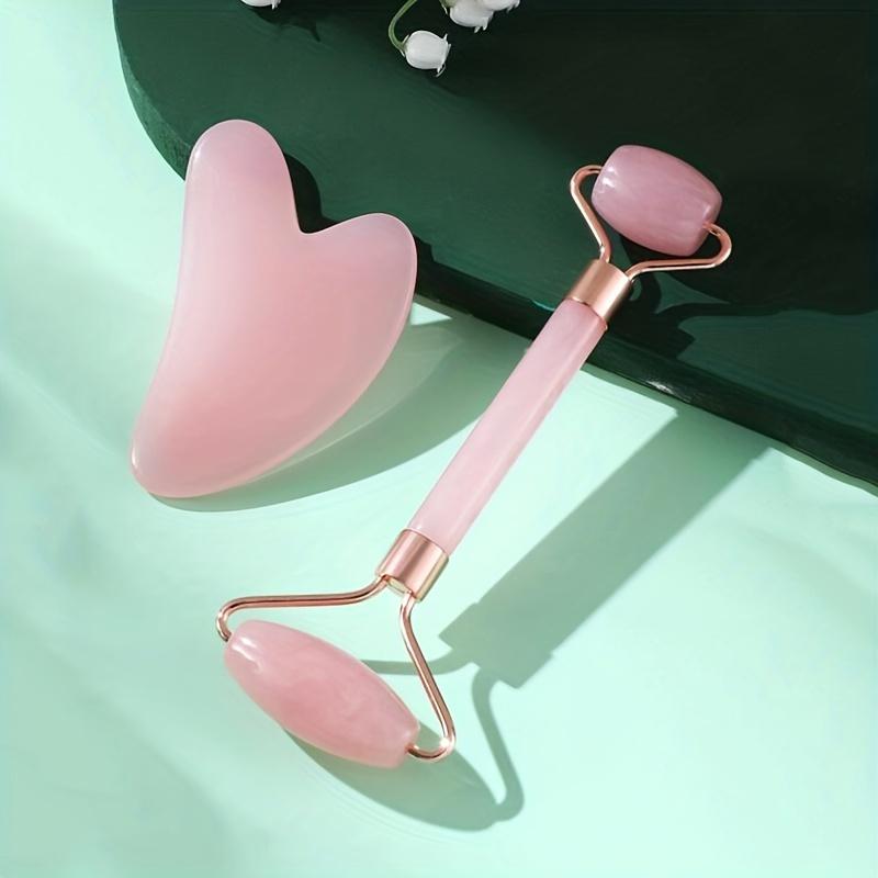 Product Introduction of Bộ Máy Massage Con Lăn Mặt Thạch Anh Hồng, 2 Cái, Dán Gua Sha Resin Hình Trái Tim Hai Đầu, Không Có Hương Vị, Máy Massage Mắt Và Mặt Bằng Tay, Không Cần Pin, Thích Hợp Để Mát Xa Mặt Và Mắt 2