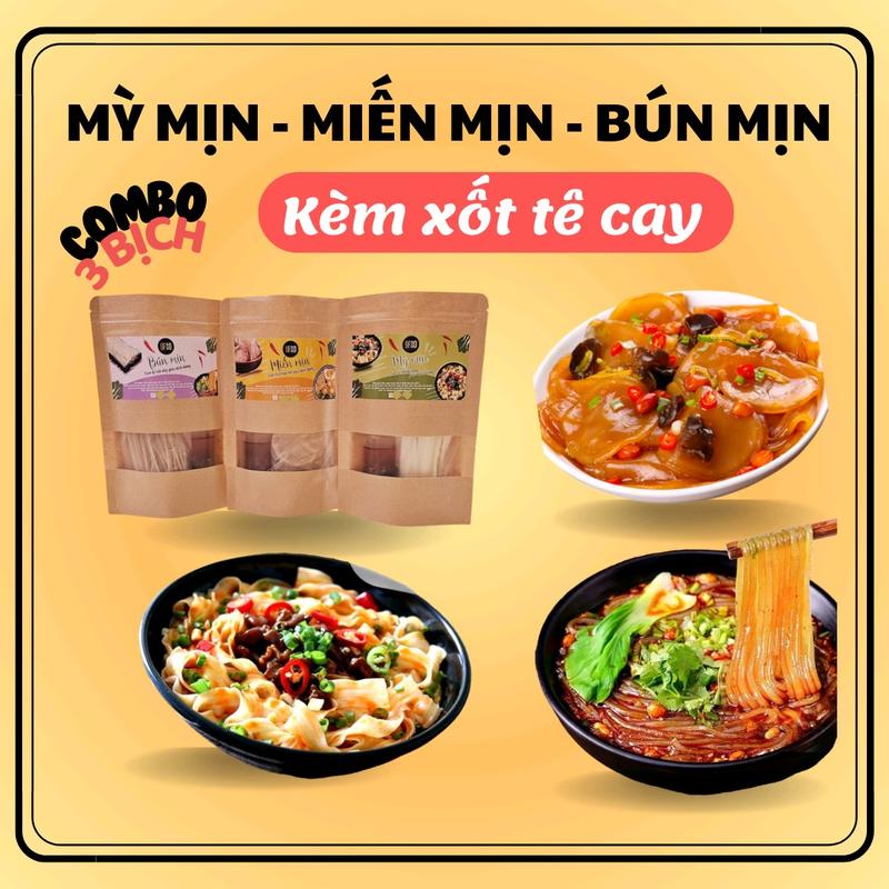   Combo 3 Vị  - Mỳ Mịn + Miến Mịn + Bún Mịn Kèm Sốt Tê Cay 300g - 9Food Mỳ ăn liền 