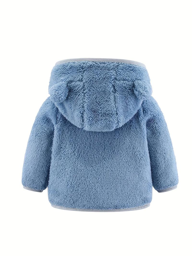 Product Introduction of 0-4 Years Old Spring And Autumn Male And Female Babies Hooded Bear Ears Zipper Warm Long Sleeve Top Solid Color Jacket 2