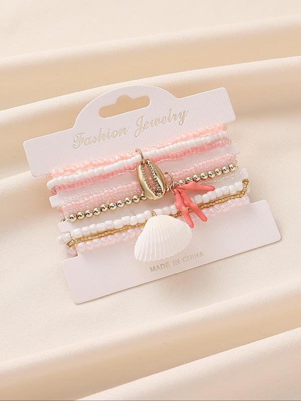 Boho Style Colorblock Beaded Anklet, Fashionable Shell & Leaf Charm Decor Anklet for Women & Girls, Elegant All-match Fashion Accessories for Daily Wear 6