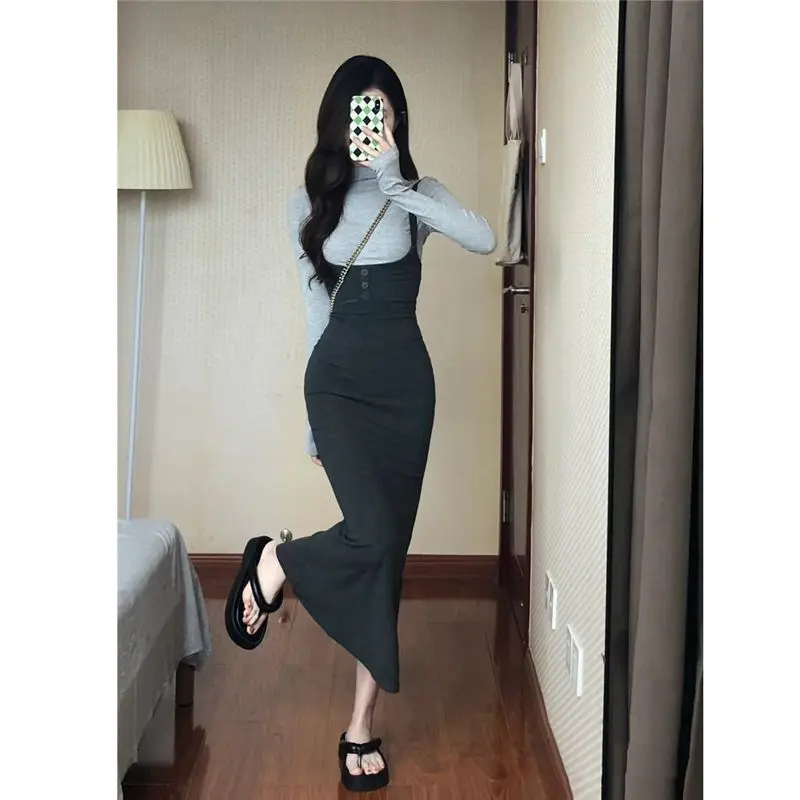 2024 New Fashion pure hot girl style strap fishtail dress autumn high waist figure flatten sheath dress WOMEN'S clothing