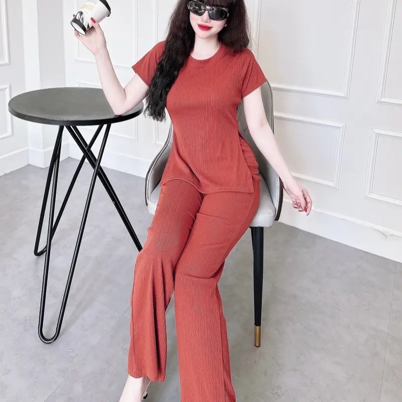 Set Thun Gân Xẻ Tà Tôn Dáng Quần Ống Suông Rộng Cho Các Nàng Mặc Nhà Xinh, Chất Vãi Thoáng Nhẹ Thoải Mái Cho Người Mặc - Linh Đan Store 1609 5