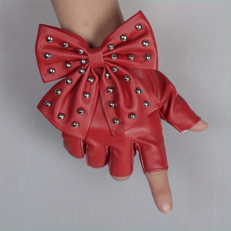 PU Leather Gloves Punk Dance Performance Half Finger Gloves Hip Hop Elastic Gloves Women 4