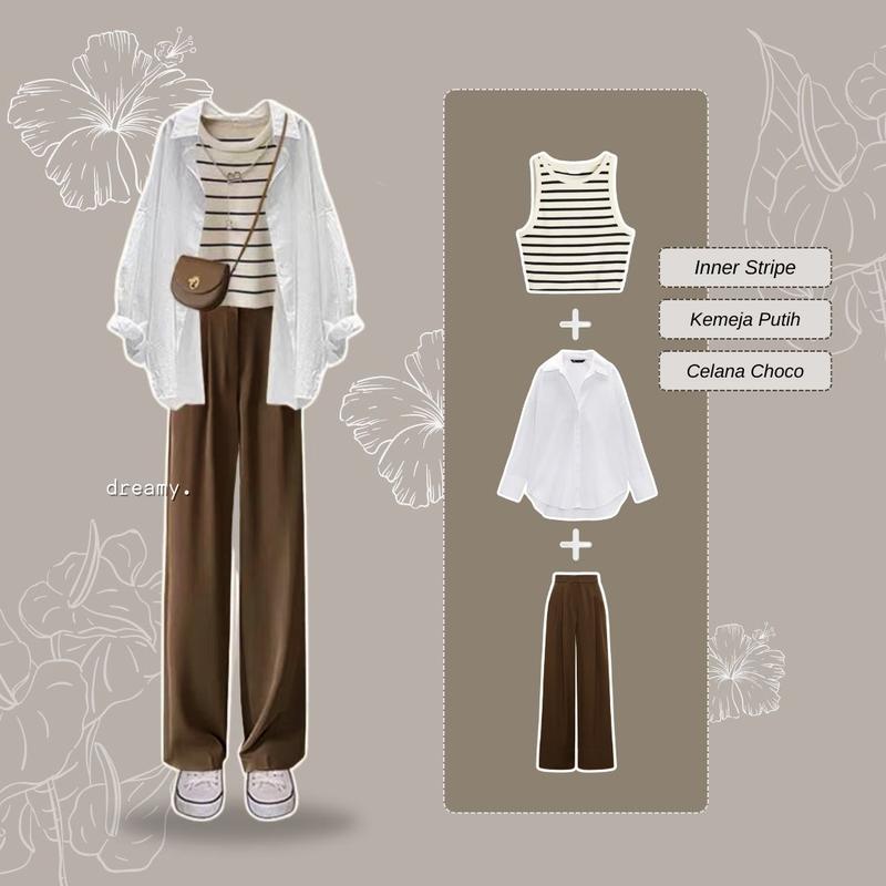Inner Stripe Set 37 Outfit Set Korea Style remaja 3in1 One Set Korean Style, Outfit Korea, Outfit Wanita, Ullzang // Outfit 2