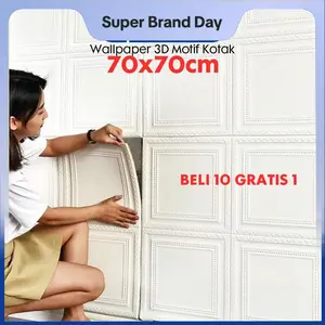 (BELI 10 GRATIS 1 ) Wallpaper Dinding 3D Motif kotak-kotak 70x70cm 3d Timbil Self Adhesive  kotak