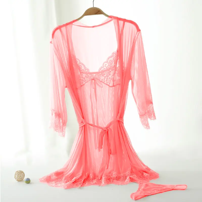 [Trend] Lingerie Setelan Jubah Wanita + Celana Dalam Berenda Set Gaun Malam Dress Tidur 1204 2